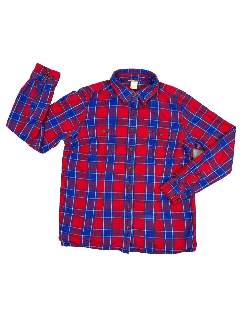 Duluth Trading Flannel Shirt Womens M Plaid Red Blue Outdoors Casual Button Up
